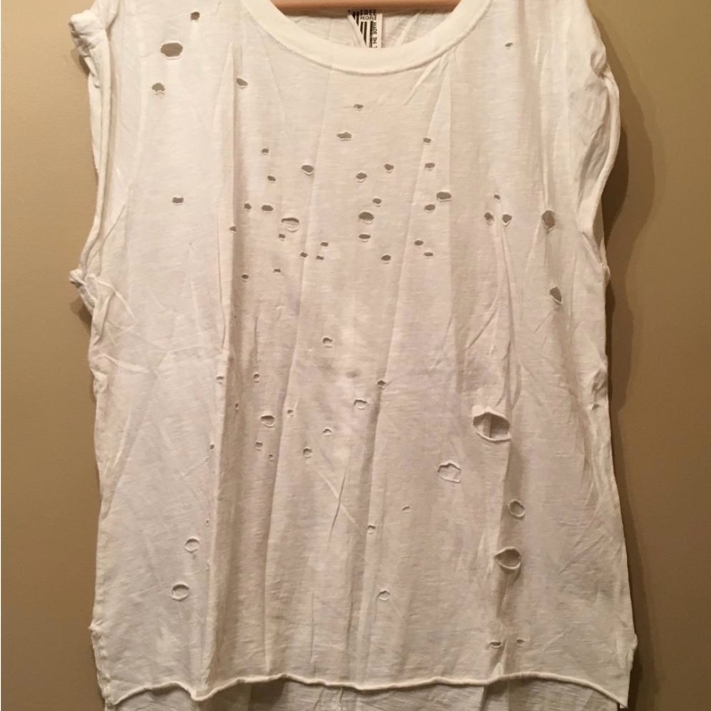 Urban Outfitters White Oversized Distressed Muscle Tee
